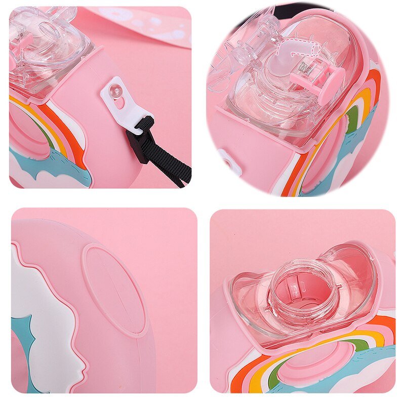 380ML Donut Shape Cup Kids Feeding Cup with Straws Lovely Donuts Shape Water Cups Cartoon Leakproof Outdoor Water Bottle