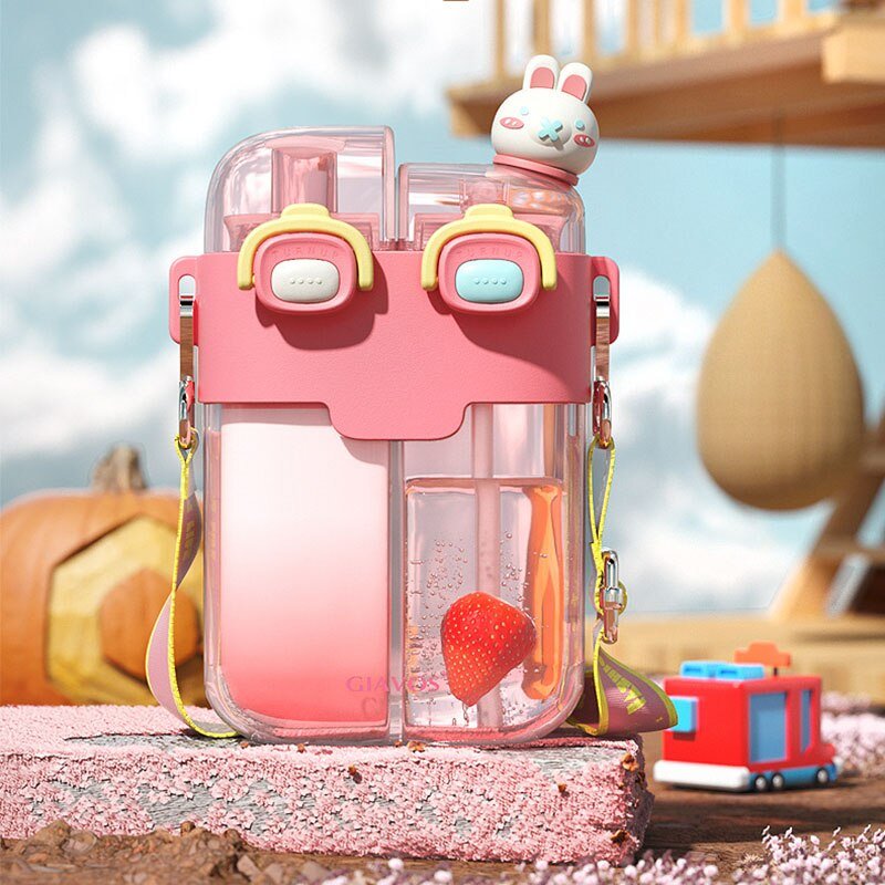 530/780ml Outdoors Water Bottle Kids with Straw Cartoon BPA Free Leak Proof School Drink Bottle for Children Healthy Plastic