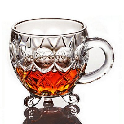 European Retro Household Crystal Glass Transparent Tea Coffee Water Cup Milk Mug Flower Tea Cups Juice Glasses with Handle