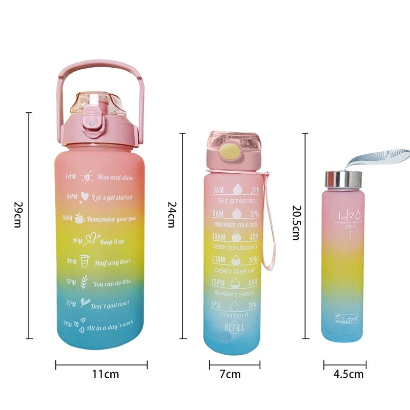 1 SET/3PCS Sports Water Bottle With Straw Men Women Fitness Water Bottles Outdoor Cold Water Bottles With Time Marker Drinkware