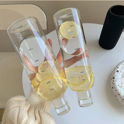 500/750ml Plastic Water Bottle with Time Marker Large Capacity  Drink Bottle Outdoor Sports Water Bottles Simple Leakproof Cup