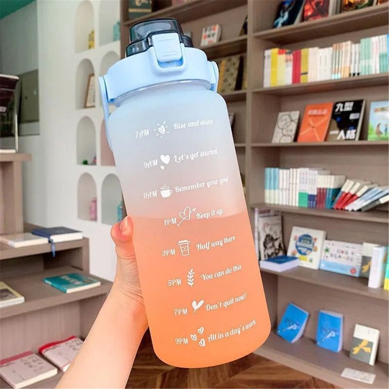 2023 Sports Water Bottle 2000ML Girl Bounce 2L Dustproof Interval Squeeze Straw Lid Timestamped Drinking Outdoor 2 Liter