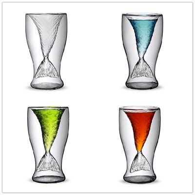 Double heat resistant Mermaid glass cup 50ml 100ml glass High borosilicate fish tail cup Bottle fish tail Bar Whisky cup 1pcs